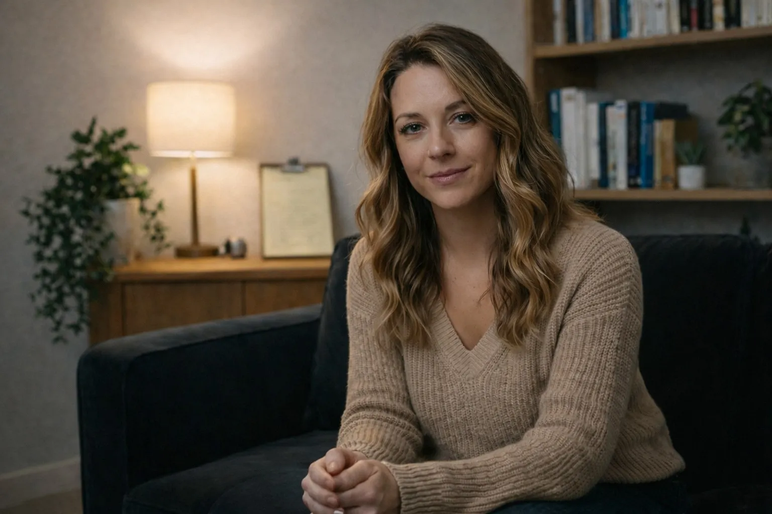 Portrait of Sophia Lightman in a warm reading room
